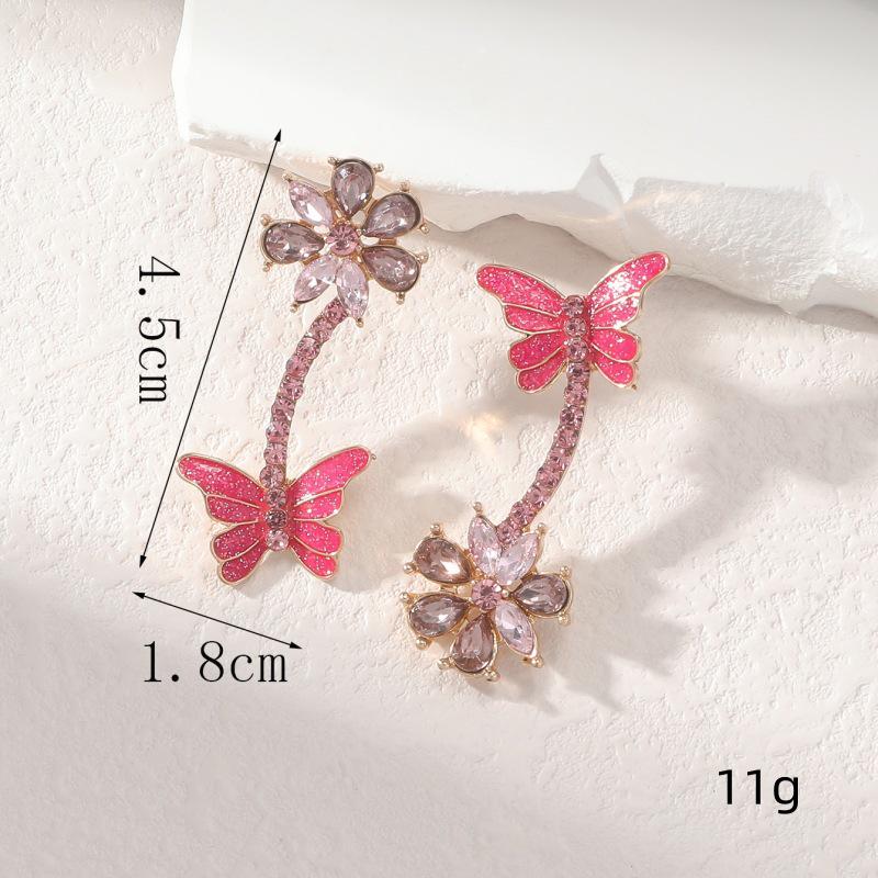 Autumn/Winter Retro Court Style Purple Rhinestone Butterfly Stud Earrings