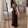 European Summer 2025 Sexy Spaghetti Strap Lace Patchwork Long Dress for Women
