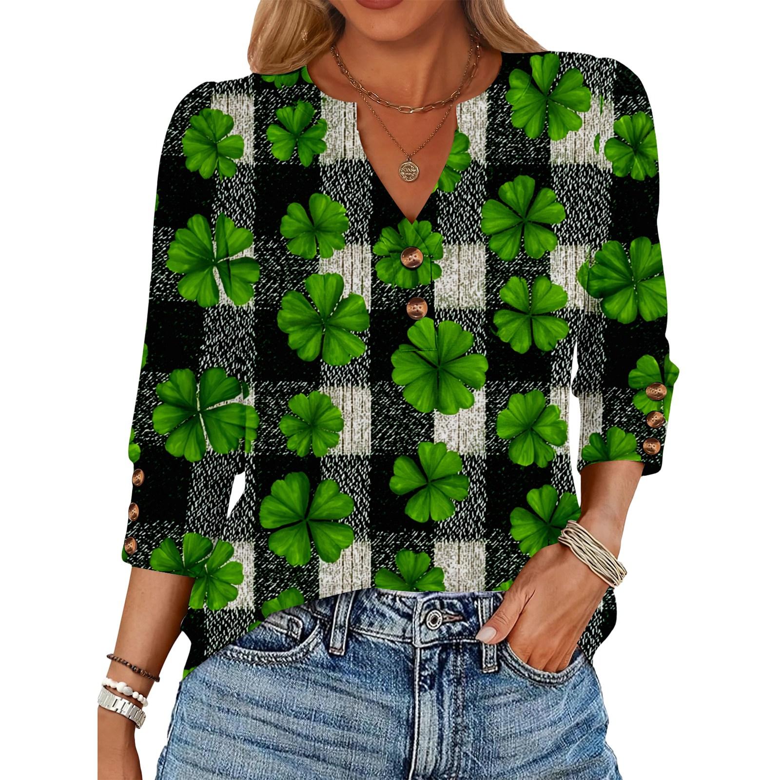 

women s loose 7-inch sleeve top with leaf print M зелений