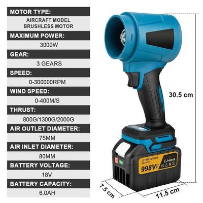 300000RPM High Pressure Jet Fan 400M/S Handheld Leaf Blower Dust Blowing Tool Brushless Electric Turbo Blowers