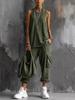 Women Solid Color Sleeveless Tank Top And Cargo Pants Two Piece Set Streetwear Casual Loose Fit Summer Outfit