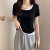 WTEMPO Brand Short-sleeved T-shirt Women's Summer Fake Two Niche with Design Sense of The Niche Sexy Slim Short Tops