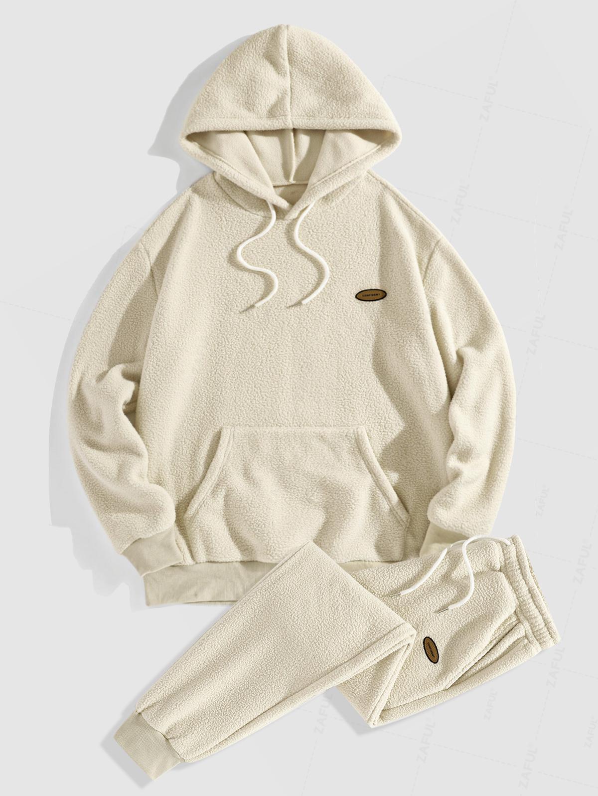 

ZAFUL Комплект из толстовки с капюшоном из пушистого флиса с карманом-кенгуру и брюк-джоггеров на шнурке XXL света кофе