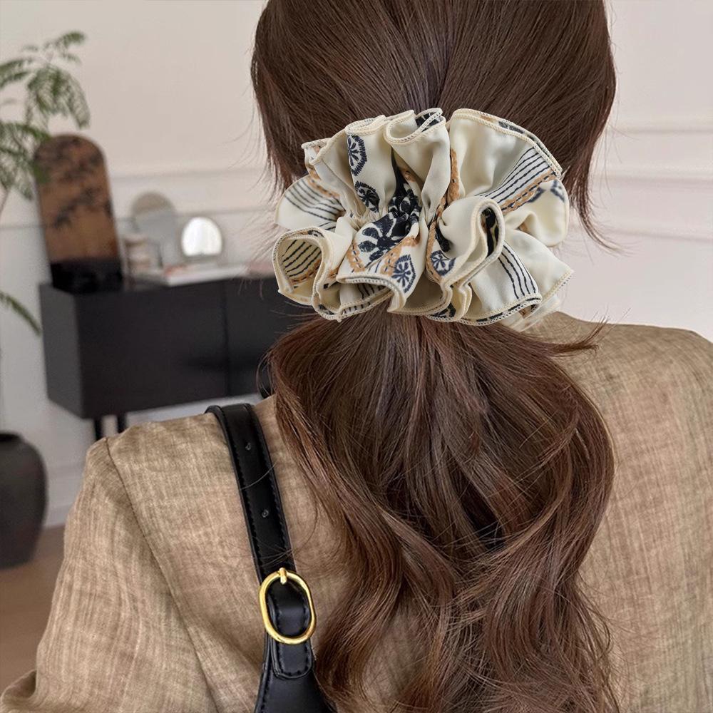 High-End Satin Print Women's Headband: Four-Layer Versatile Large Scrunchie Hair Tie