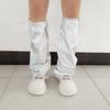 Women Harajuku Shinning Metallic Leg Warmer with Drawstring Flared Long Socks Grunge Baggy Loose Foot Cover Streetwear