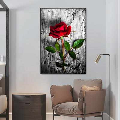 Rote Rosen, cremefarbener Hintergrund, Umweltkunst, Baumpflanzen, Leinwandgemälde, moderne Heimdekoration, luxuriöse Kunstwerke, Drucke, Poster, Bilder, Pop-Wandbild