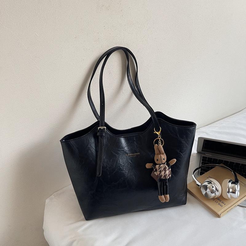 

Простая ретро-сумка-тоут большой вместимости - Универсальная повседневная сумка через плечо в корейском стиле для поездок на работу Without Pendant чёрный