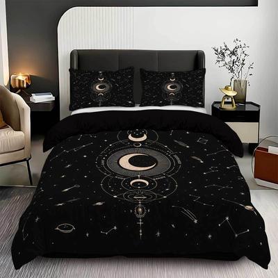 Sonne und Mond Bettbezug Kissenbezug Sonne und Mond Digitaldruck Schleifen Bett Dreiteiliges Set
