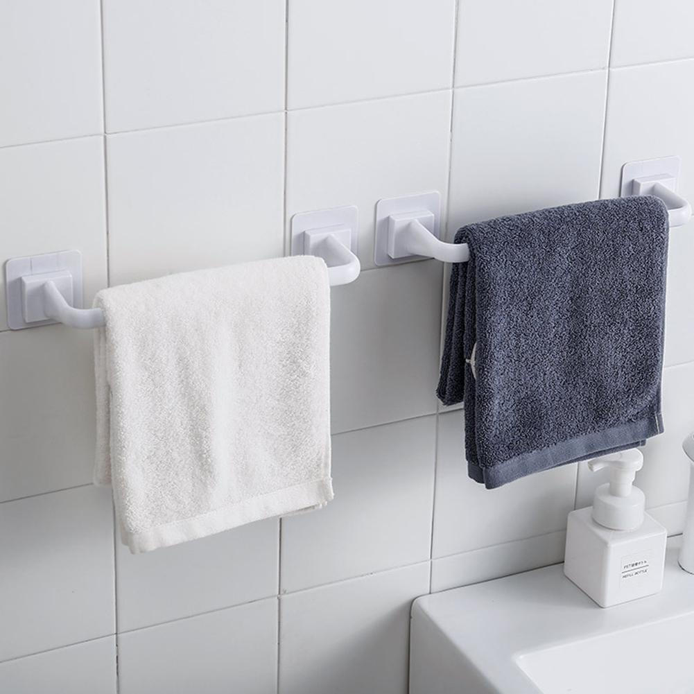 White Black Towel Rack Towel Rod Towel Holder Wall Track Rack Self-adhesive Wall Mounted Bathroom Kitchen Rust Proof Household