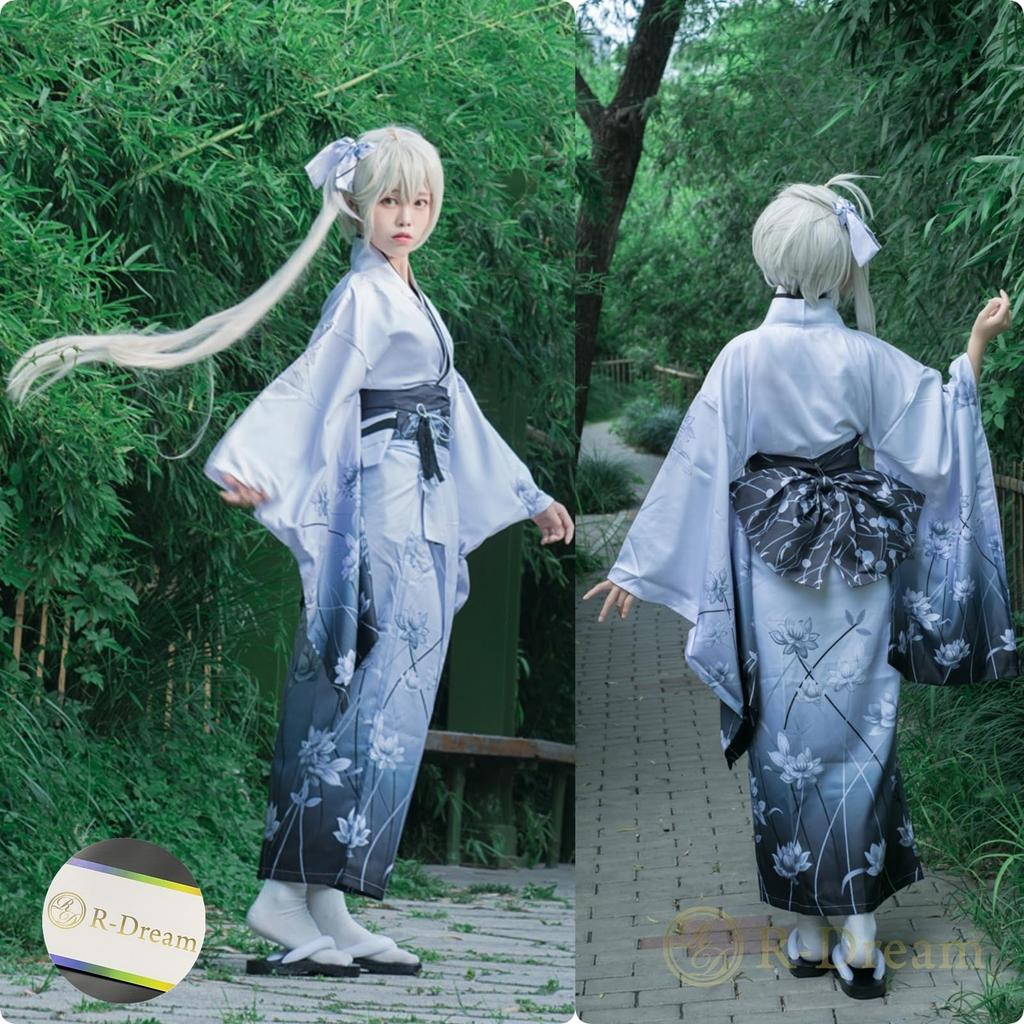 Yukata Kimono Plus Cosplay Japanese Gray R-Dream Women's Set, Yuki-onna, Size, Costume, Style, Yukata, Halloween, Festival, (Size Small)