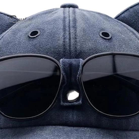 Party Style Street Hat Cat Ear Trucker Hat, Baseball Cap with Detachable Sunglasses, Unique Adjustable Pilot for Outdoor Travel UV Protection