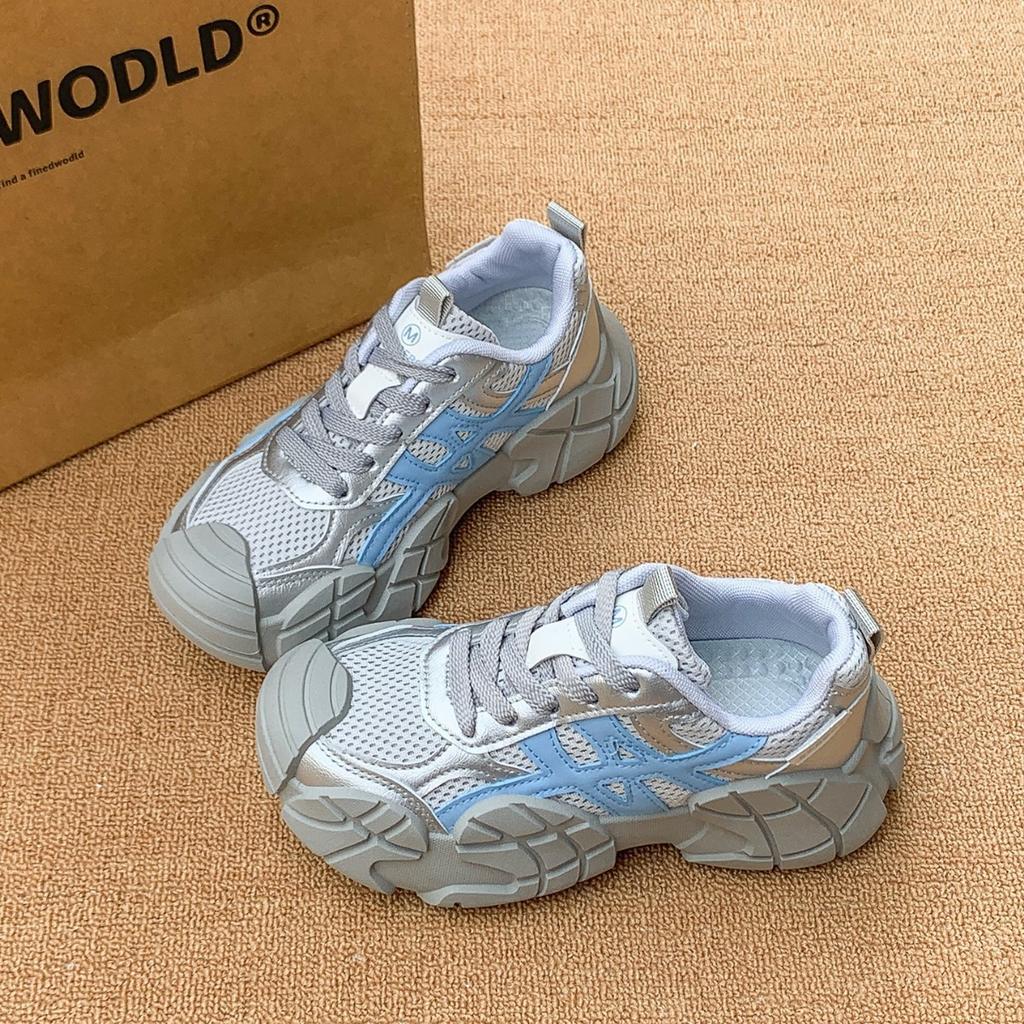 [Uncle Shoes] Dad Shoes Women's Mesh Shock Absorption Grey Sneakers Academy Wind 2025 Running Contrast Color Lightweight European