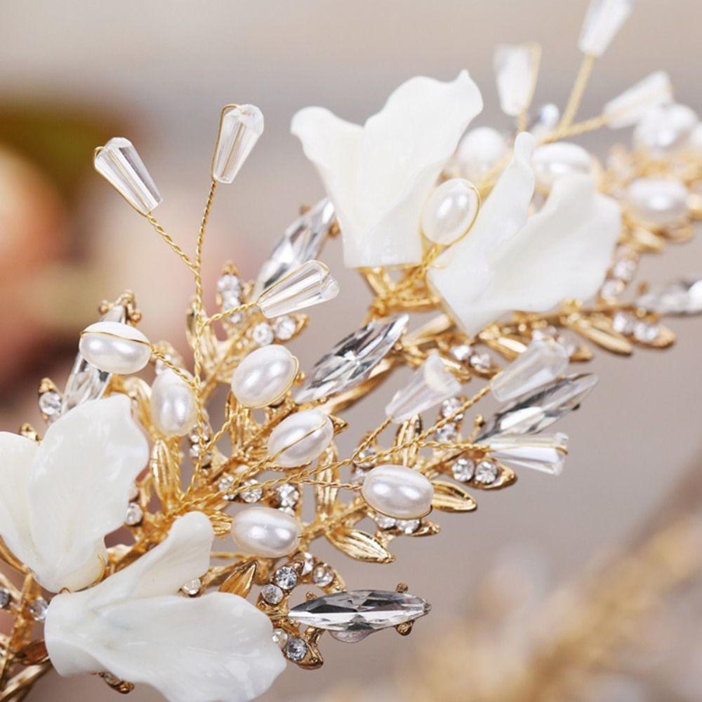 Unique Style Bridal Headwear Earring Pearl Crown Elegant Flower Hairband  Wedding Headdress