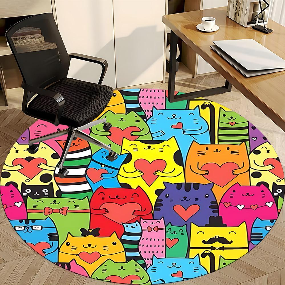 1pc Cat Heart Office Round Area Rug, Indoor Mat Suitable ForOffice, Under Office Chairs Bedroom Living Room Home Decor, Room Deco,  n48