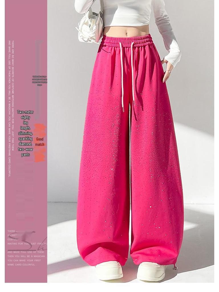 Pantalon de survêtement décontracté large à jambes évasées pour femme, résistant, avec strass, pour le printemps et l'automne