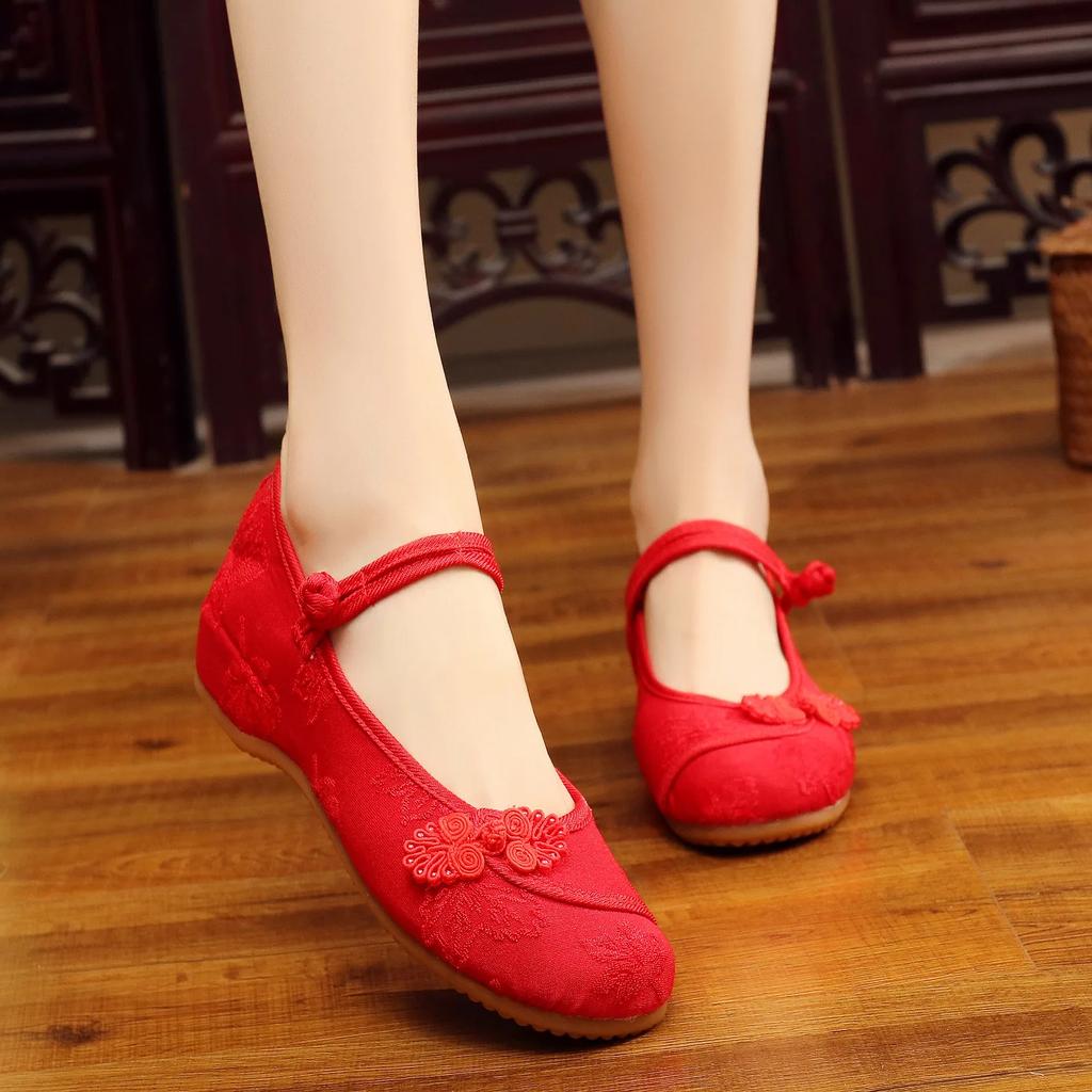Chinese Knot Women Cotton Fabric Embroidered Ballet Flats Retro Ladies Casual Traditional Old Beijing Shoes Solid Color