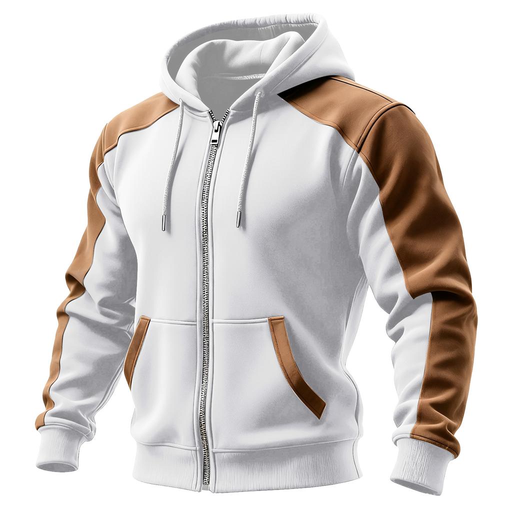 Men's Colorblock Zipper Pocket Hooded Cardigan Men's Sports Large Size Casual Hooded Cardigan