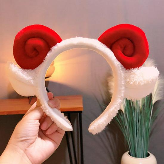 Cartoon Cute Ram Horn Plush Headband - Lambswool Christmas Hair Accessories for Slimming Face