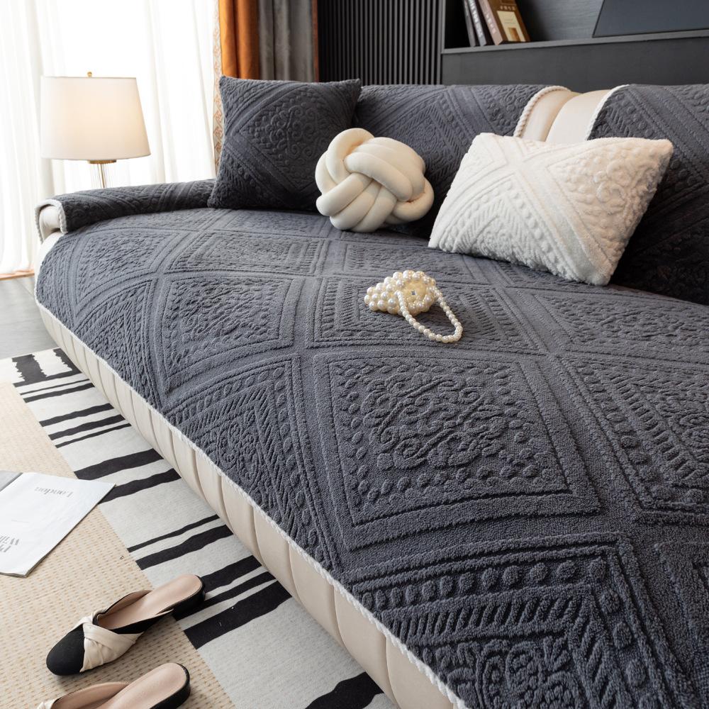 

Shu Cotton Lint Sofa Cushion Autumn And Winter Nordic Simple Modern Leather Sofa Cover Thickened Seat Cushion Winter Non-Slip Cover 70*70cm темно-серого