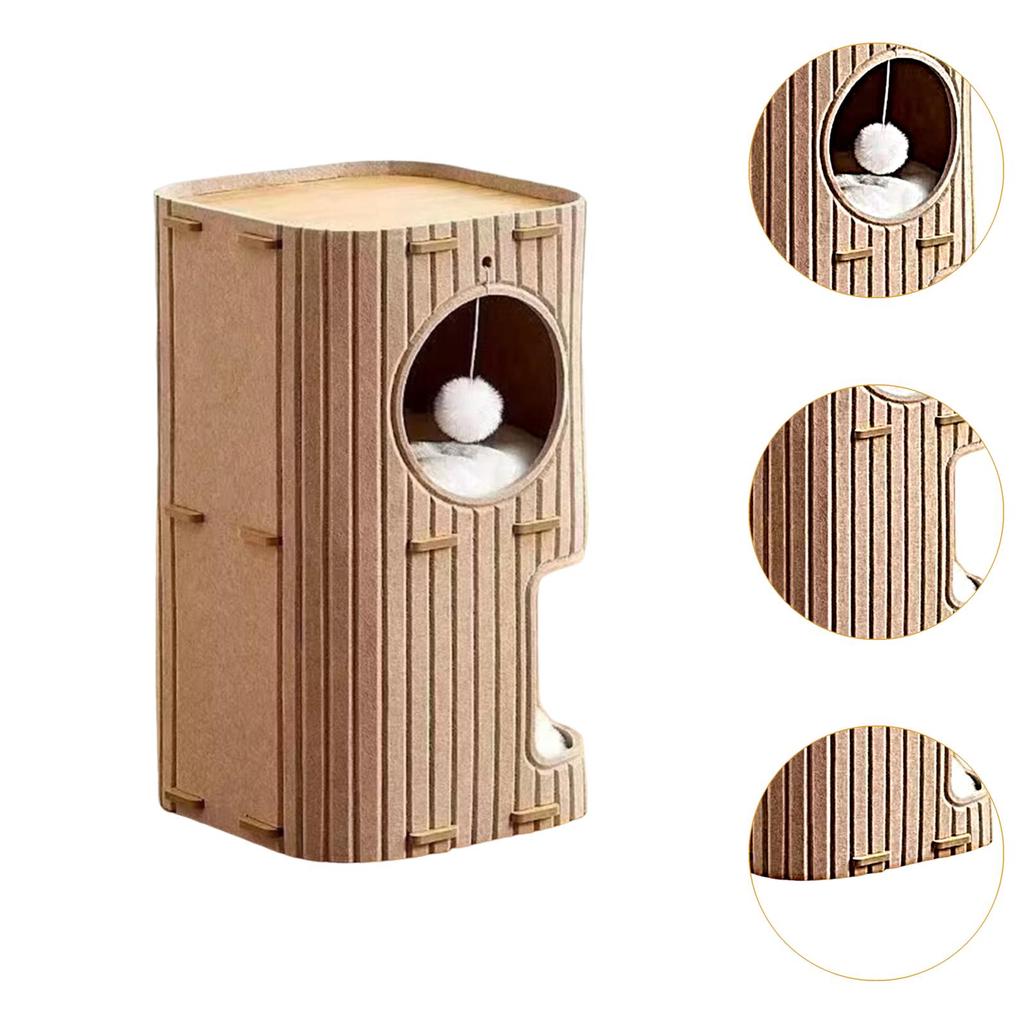 2-3 Tiers Cat House Enclosed Hut Cat Climbing Tree Kitten Scratching Post W/ Hanging Ball Toy for Cats Sleeping Resting Playing