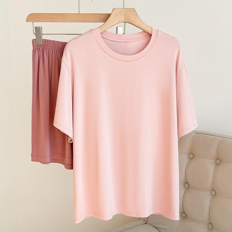 

Women s Summer Loose Modal Pajama Set - Color Block, Round Neck, Elastic Waist One Size