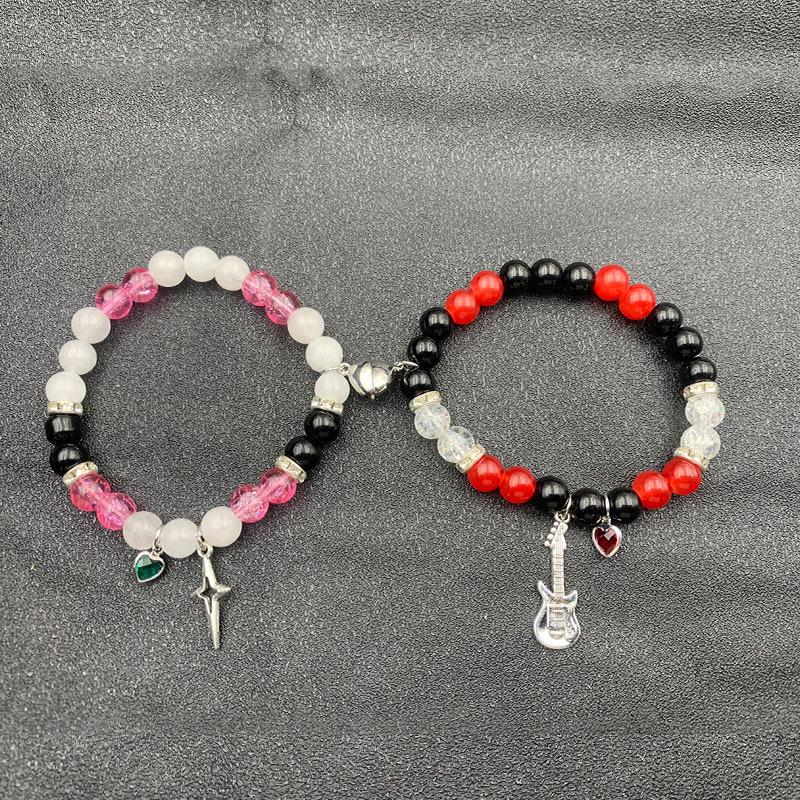Magnetic Heart Beaded Couple Bracelets – Elastic Jewelry for Best Friends