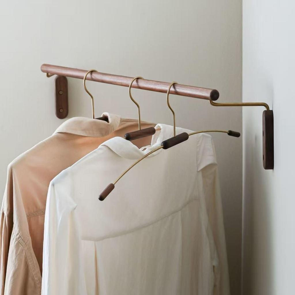 Black Walnut Corner Coat Rack: Solid Wood Wall-Mounted Hanger for Clothes Storage