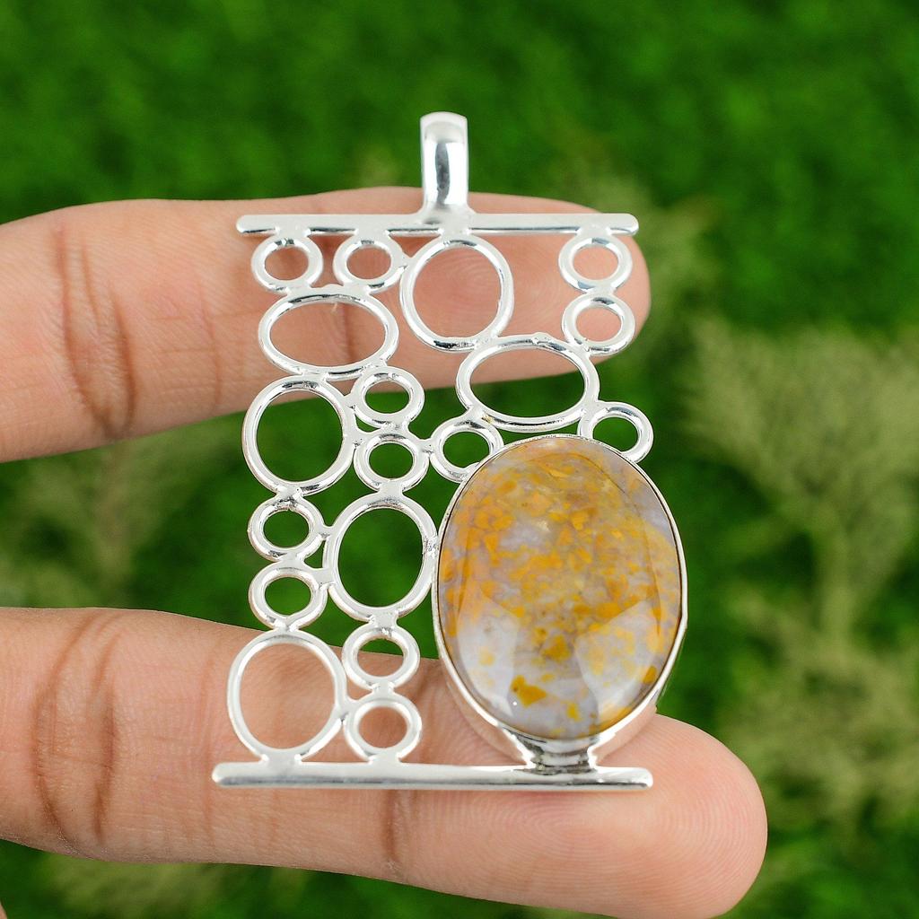Daughters Day Deal 925 Sterling Silver Natural Polka Dot Agate Pendant Jewelry