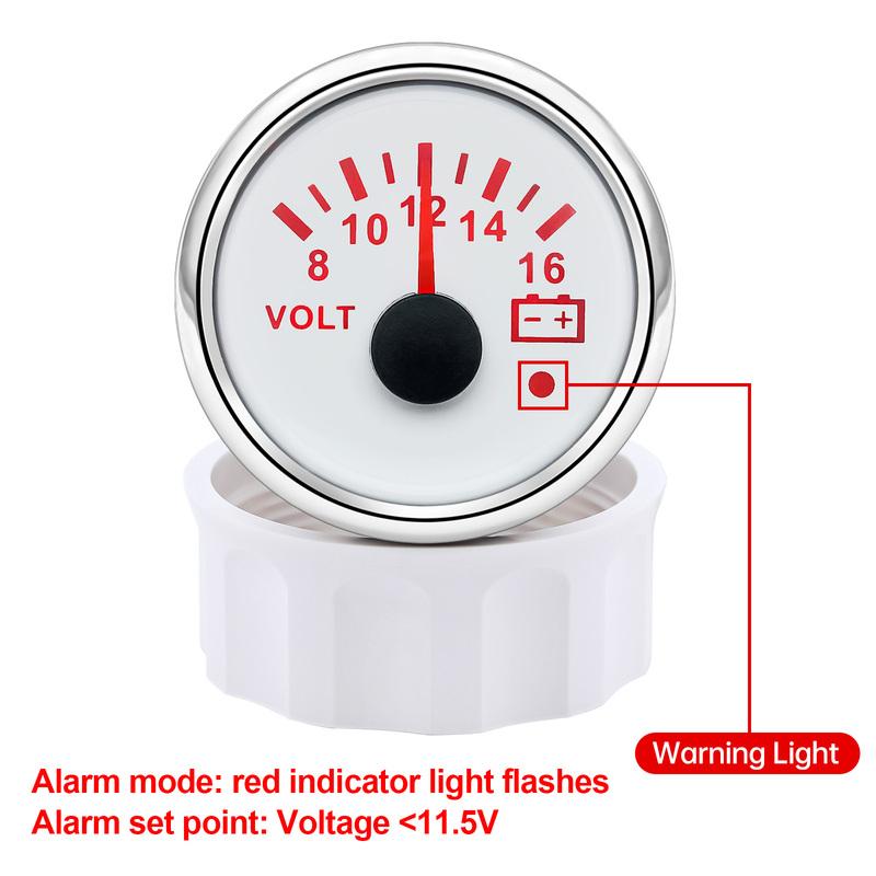 2" 52MM Voltmeter for Marine Boat Car 8-16V VOLTS with Warning Light 7Color Light Voltage Gauge Waterproof Auto Car Gauge Custom