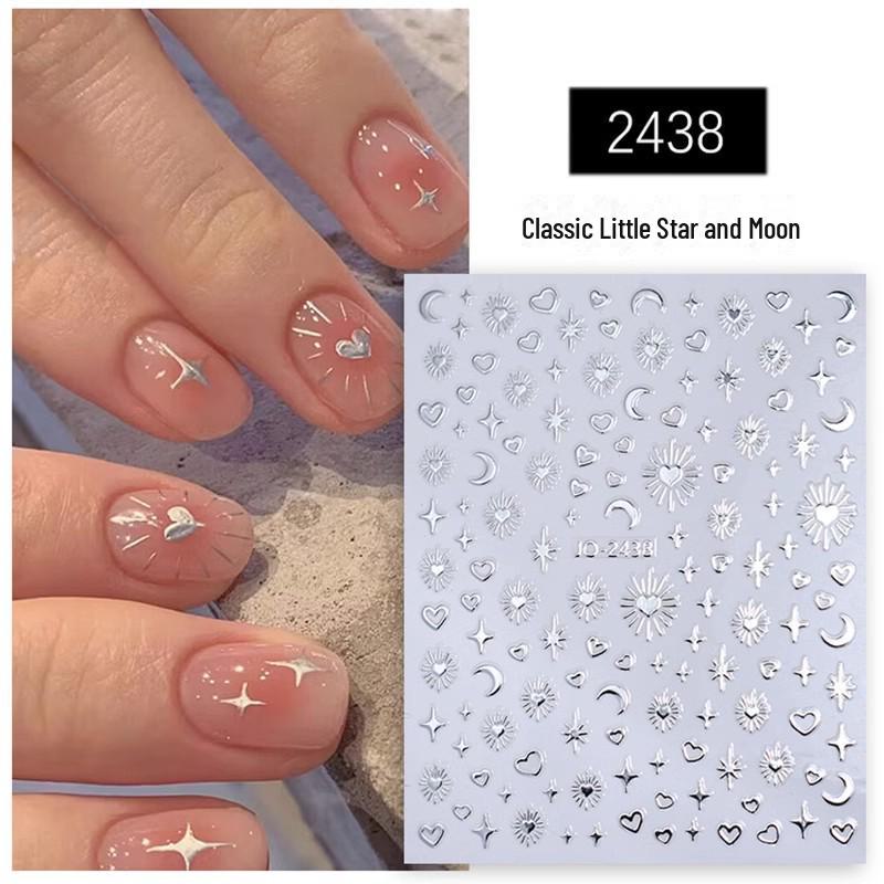 "Bohemian Silver Star & Moon Nail Sticker Set"