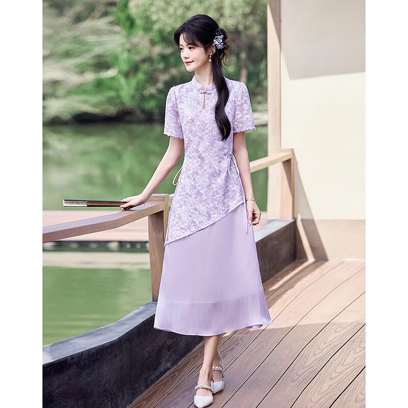 Elegant New Chinese Style Jacquard Short Sleeve Midi Dress