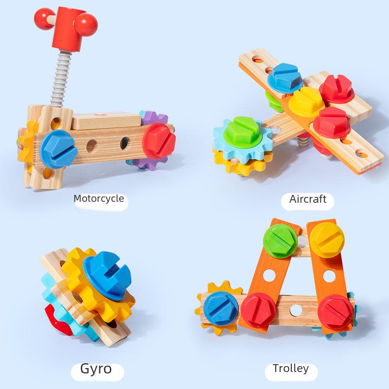 Portable Wooden Toolbox Toy for Kids - Enhances Hand-Eye Coordination with Screws, Nuts, and Disassembly Activities.