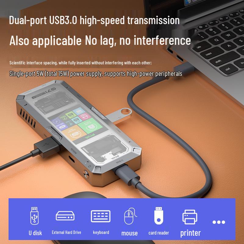 עמדת עגינה חכמה Piva G71 Type-C: HDMI 4K60Hz, Ethernet Gigabit, מפצל מהירות גבוהה