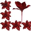 Flor de Navidad Artificial Grande Flor de Pascua con Tallo Brillo Adorno Falso para Fiesta Decorativa Rojo Decoración de Corona de Árbol de Navidad en Capas