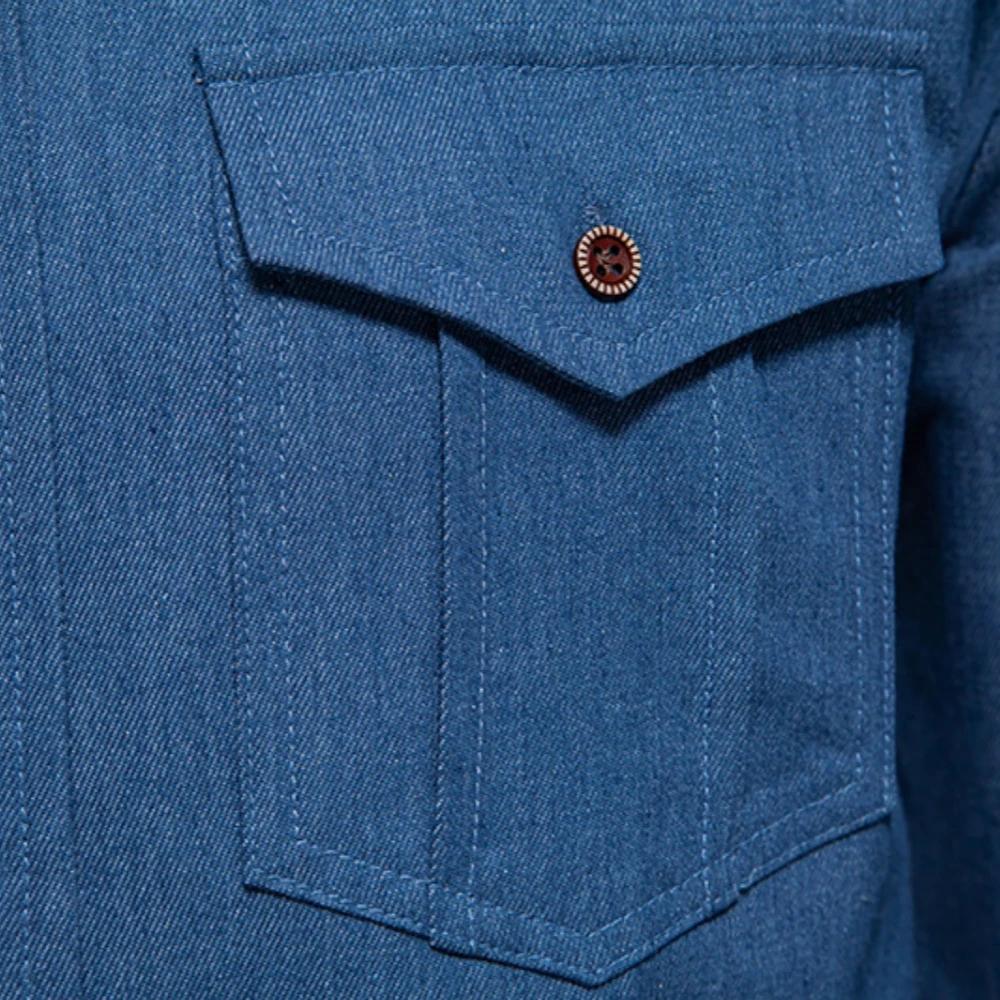 Men's Shirt Casual Long Sleeve Solid Color Men's Slim Fit Business Shirt Tide Two Pockets Cargo Shirts Men Design Simple