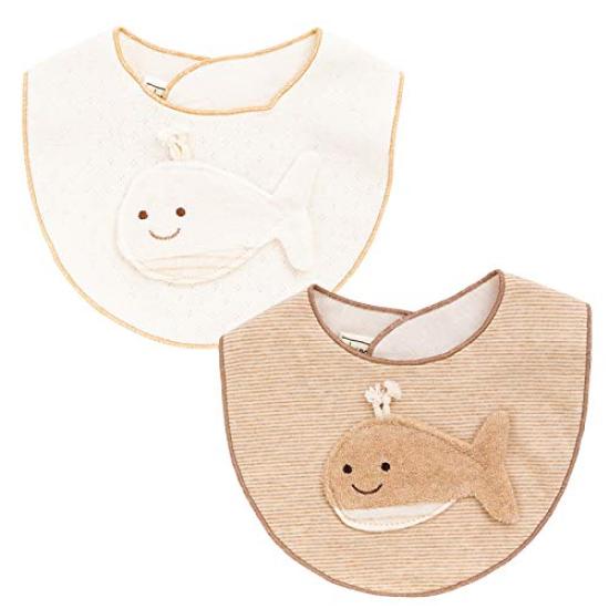 pompkins BABY Organic Cotton Mini Made in Japan Y-1329 100% [Whale Series] Bib, (Brown)