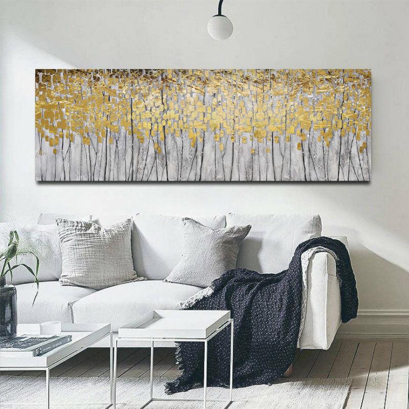 Gold Abstract Art Nordic Poster And Prints Rich Tree Horizontal Canvas Oil Painting Decor Wall Art