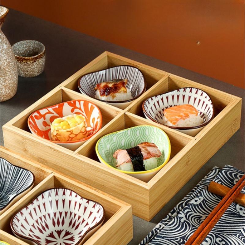Creative Design Nine-square Grid Tray Pot Side Dish Plate Dish Divider Tray Bamboo Snack PlatePlatter Wooden Box Saucer Tray