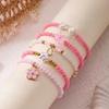 5pcs/set Bohemian Starfish Shell Imitation Pearl Bracelet for Women Ethnic Style Pink Beads Fishtail Flower Bangle Beach Jewelry