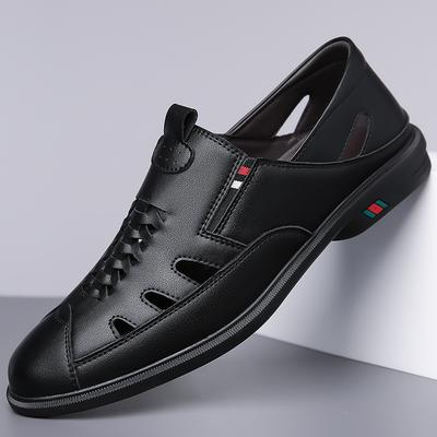 Mode Printemps Été Sandales Décontractées Creuses Respirantes Chaussures pour Homme Double Usage Couleur Unie Mode Semelle Souple Chaussures en Cuir Homme