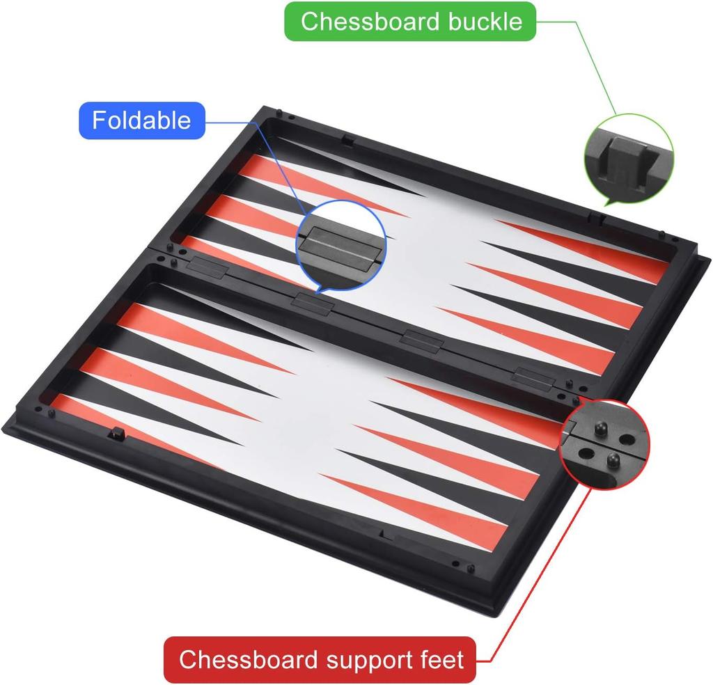3-in-1 Magnetic Chess, Checkers, Backgammon Board Game Set, 12.5' Folding Travel Game for Kids & Adults (Gold & Silver)