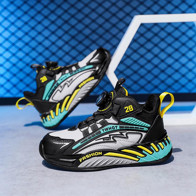 Autumn Winter Leather Sneakers Children Rotary Buckle Casual Sports Shoes Kids Trainers Comfortable Non-slip Children's Sneakers