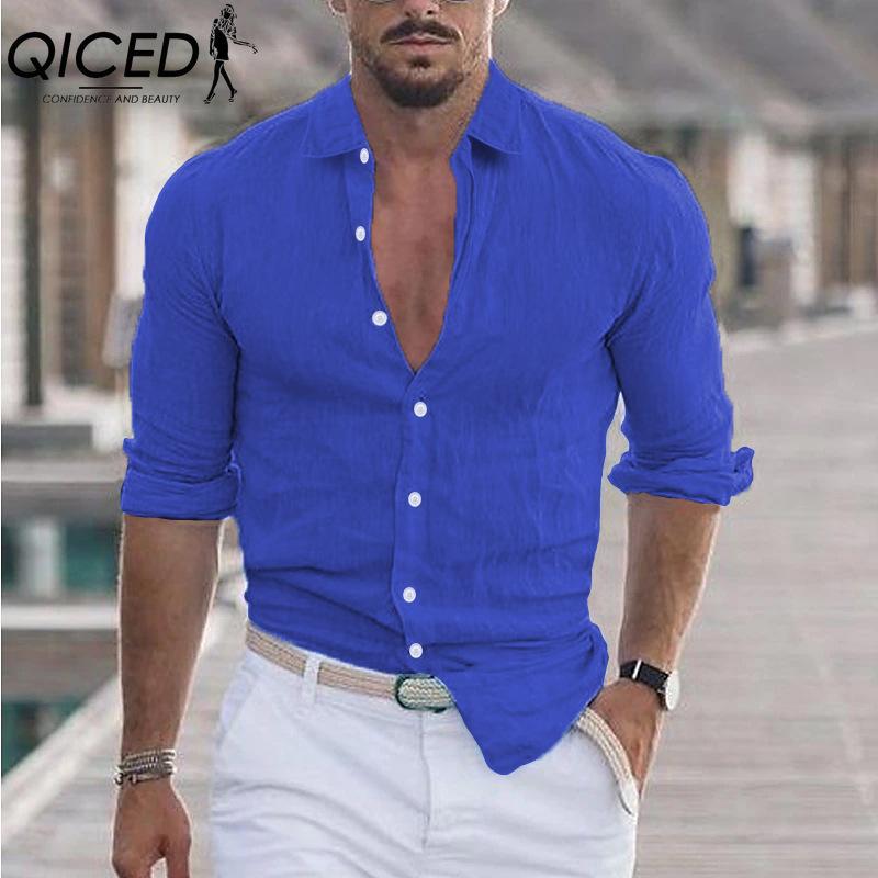 QICED Cotton Long Sleeve T-shirt Men's Fashion Loose Shirt Printed Compassionate Shirt