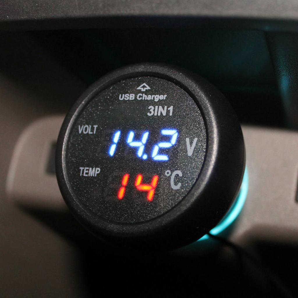 3-in-1 Multifunctional Digital Voltage Temperature Monitor Multimeter Car Motorcycle Battery Voltmeter Temperature Tester