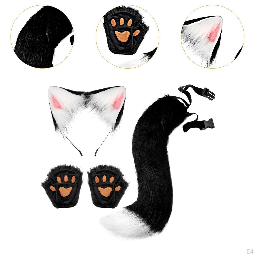 Animal Ears and Tail Set Cosplay Props Paw Gloves for Festival Stage Performance