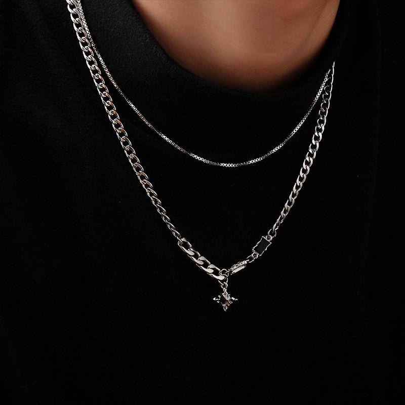 Mangxing Double-layer Cuban Necklace Male Niche Personality Design Light Luxury Ruffian Handsome Hip-hop Jewelry