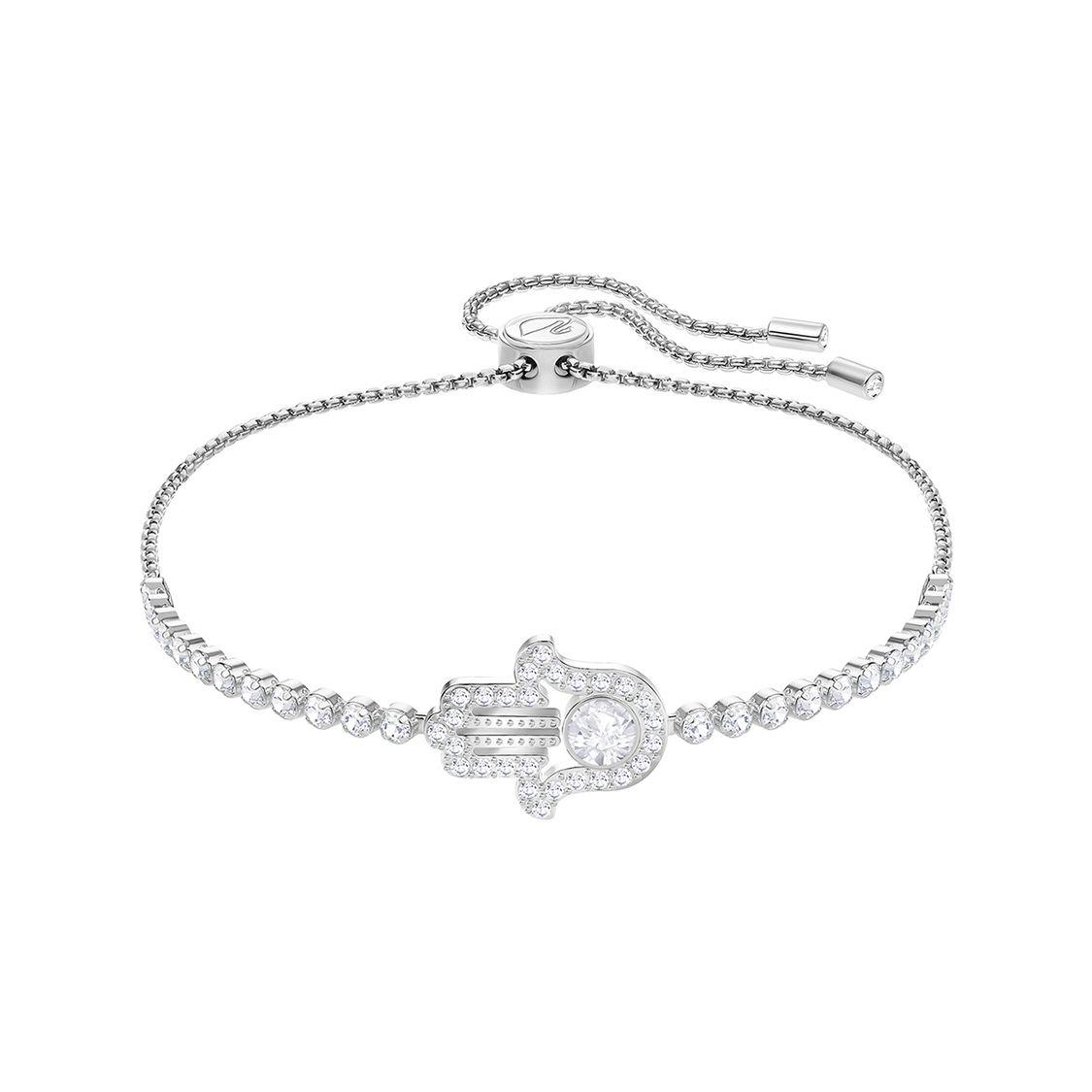 

Swarovski Subtle Fashion Hamsa Hand Adjustable Rhodium-Plated Bracelet Women bracelet 5397699 Box (Random Color)