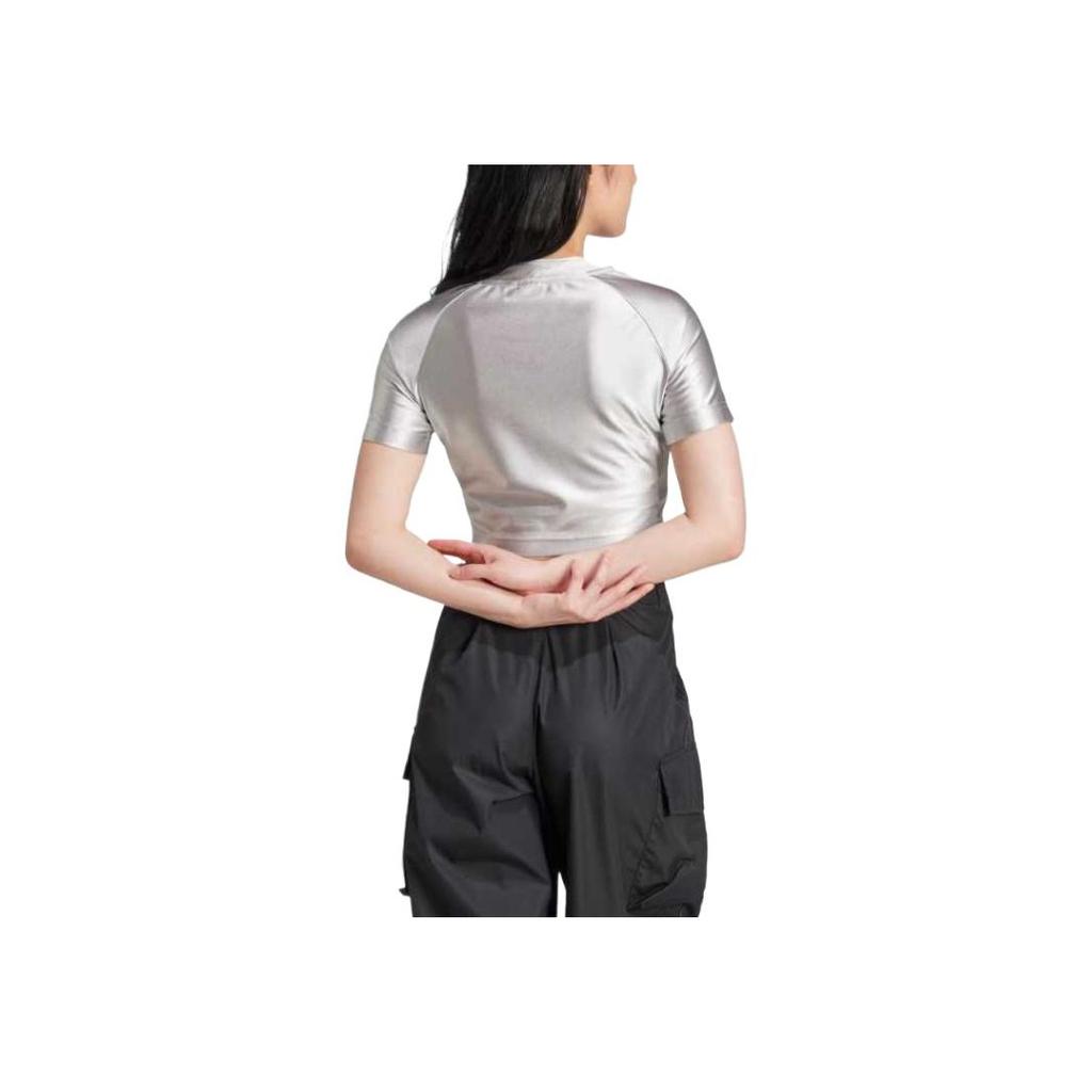 Adidas Originals Adicolor Teamgeist Comfortable Soft Skin-Friendly Fashion Solid Color Striped Short Sleeve Raglan T-Shirt Women Tops Silver JD0270