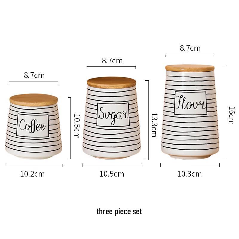 ZISIZ Ceramic  Big Belly  Storage Jar Set with Line Pattern (3-Piece)
