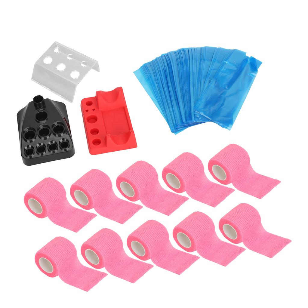 10pcs Tattoo Pen Elastic Bandage 200pcs Blue Tattoo Machine Pen Covers 3pcs Tattoo Ink Cup Holder Color Rack